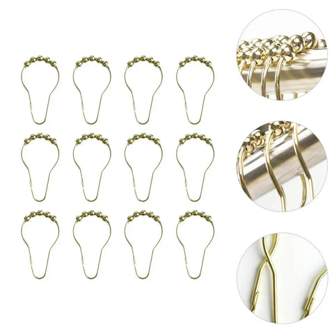 Gold Stainless Steel Shower Curtain Hooks Set Of 24 With 5 Bead Rollerball Design For Smooth Glide Curtain Rings