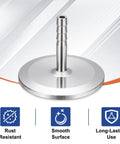 Top Shelf Pro Grade One Point Five Inch Tri Clamp To Quarter Inch Hose Barb Adapter Connector Solid SUS304 Stainless Steel standing on a smooth surface.