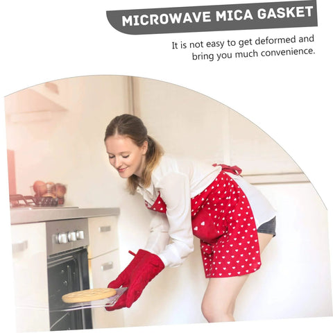 10 Pack Mica Plate Sheets For Microwave Oven Cut To Fit Heat Insulation in kitchen use by woman in red apron