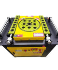 Close-up of Heavy Duty Electric Rebar Bender Workhorse With Foot Pedal 50 Mm Max Capacity Steel Table Bending Machine 208V Three Phase Power.