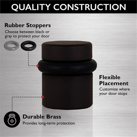 2 Pack Cylindrical Door Stops With Brass Construction And Oil Rubbed Bronze Finish Floor Mounted Noise Absorbing Rubber