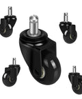 Heavy Duty 2 Inch Office Chair Caster Wheels Set Of Five Replacement Polyurethane Rollers, black swivel casters.