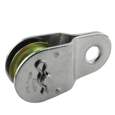 Beefy Heavy Duty Fixed Eye Steel Pulley For Wall Mount Single Wire Rope Pulley All Metal Construction Rugged And Corrosion Resistant Durable Industrial Grade Pulley For Lifting And Cable Systems, silver steel pulley with fixed eye mount