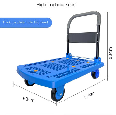 Heavy Duty Foldable Push Hand Cart Platform Truck With Wheels And Metal Handle For Transport Built To Haul Big Loads At Work Or Home Easy Fold Up Design Smooth Quiet Rolling To Save Your Back, 90x60cm
