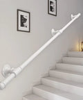Tough As Nails 14ft Wall Mount Grab Rail And Stair Safety Railing For Home And Deck Use In Clean White Finish installed on stairs.