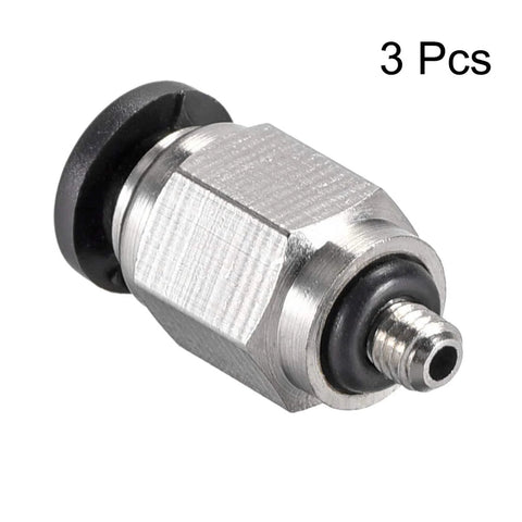Metal straight pneumatic male push-to-connect fitting, 4 mm tube OD, M3 thread; set of 3