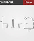 Dimensions of Dope High Arc Tub Faucet Trim Kit With Two-Handle Deck Mount, 3-Hole Fit, Polished Chrome Finish displayed.