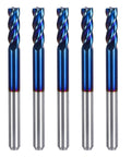 Beefy 5-Piece Carbide End Mill Set For CNC Router Bits, Square End Mills With Nano Blue Coating For Aluminum, Alloys