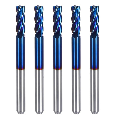 Beefy 5-Piece Carbide End Mill Set For CNC Router Bits, Square End Mills With Nano Blue Coating For Aluminum, Alloys