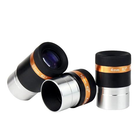 4mm 10mm 23mm Telescope Eyepiece Set With Fully Coated Optics, 62 Degree Wide Field Of View, 1.25 Inch Barrel shown