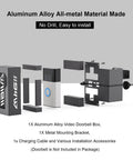 Anti Theft Doorbell Mount, All Metal No Drill Camera Door Mount With USB-C Charging Port, components displayed