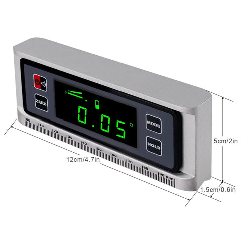 Top Shelf Digital Angle Finder Protractor Offering Dead On Precision Zero To 360 Degrees with digital display and aluminum body.