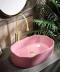 UMJIGF Vessel Sink Household Washbasin Bathroom Above Counter Basin in pink, featuring a modern design with gold faucet.