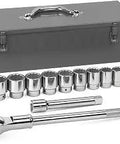 Beefy 13 Piece Three Quarter Inch Drive 12 Point Mechanics Tool Set SAE with Quick Release Ratchet and Chrome Sockets Display
