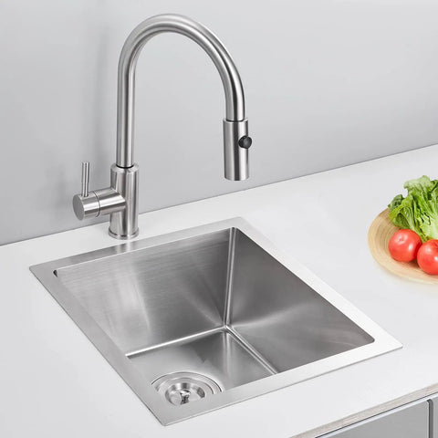 15 Inch Bar Sink Undermount Bar Prep Kitchen Sink With Single Bowl, Heavy Duty 18 Gauge T304 Stainless Steel, Anti Rust, Faucet View
