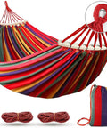 Durable 320G Canvas Camping Hammock With 550Lbs Capacity Upgraded Thick Fabric Anti Roll Design Includes Two Balance Beams And Sturdy Tree Straps