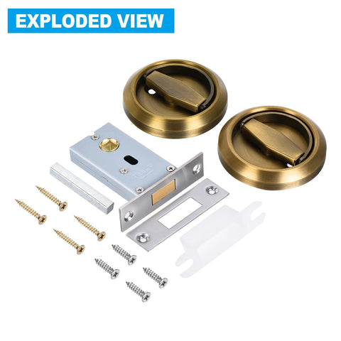 Exploded view of Brass Finish Round Recessed Pull Handle Knob 4.8mm Hidden Concealed Mounting for sliding doors with screws