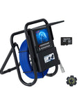 Real Deal Heavy Duty Pipeline Inspection Camera With 7 Inch Clear Screen and rugged black frame, featuring blue cable and DVR.