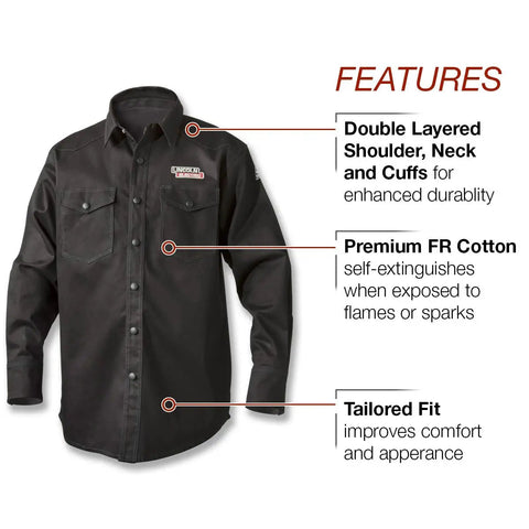 Premium Flame Resistant Welding Shirt In Black Cotton With Anti Static FR Fabric Custom Fit 9 Oz ASTM D6413 Large Pro Weld Gear For Real Weld Days On The Job