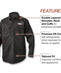 Black 9 Oz Flame Resistant Cotton Welding Shirt With Custom Fit, Medium, 40 Inch Length, Two Chest Pockets With Flaps And Pencil Holder