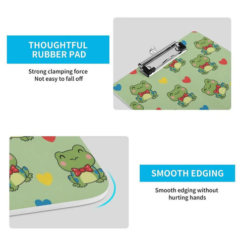Kawaii Print Acrylic Clipboard For Workday Vibes, Thick Clear Clipboard Fits Letter Size Papers, Hanging Hole Office Supply For Home Office, School, And Warehouse Use, Durable Desk Accessory with frog print and strong clip