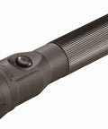 PolyStinger LED 485-Lumen Rechargeable Flashlight With 120-Volt AC And 12-Volt DC Smart Charger 2 Holders, black nylon, rubber grip