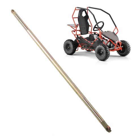 Beefy 40 Inch 23T Rear Live Axle Heavy Duty Steel Alloy With High Hardness For Go Karts ATVs Drift Trikes shown next to go-kart.