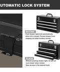 20 Inch Three Drawer Metal Tool Box Portable Steel Tool Chest With Durable Metal Latch Closure Black Powder Coat Finish