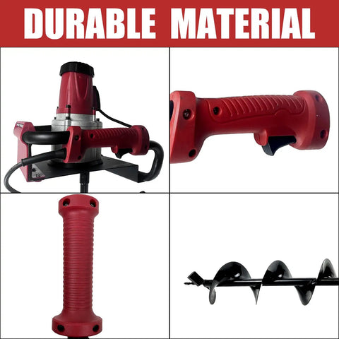 Electric Post Hole Digger With 6 Inch And 4 Inch Auger Bits, 1500W Power, Ergonomic Grip, Durable Material Close-up View