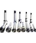 Get That Heavy Duty 1 Pc Mt3 Er11 Milling Machine Tool Holder Set With Morse Taper For Smooth Cutting And Precision Threading In Your Shop Today: Multiple tool holders arranged with varying sizes and styles.