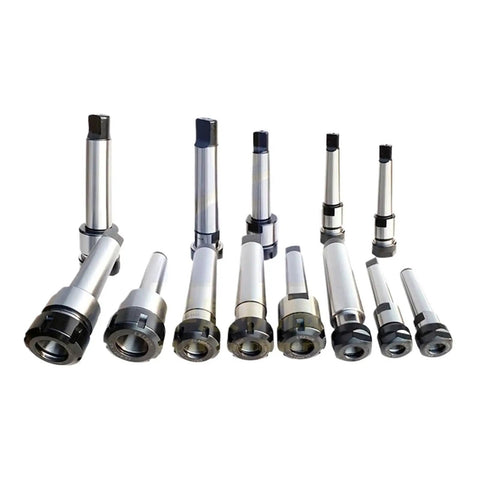 Get That Heavy Duty 1 Pc Mt3 Er11 Milling Machine Tool Holder Set With Morse Taper For Smooth Cutting And Precision Threading In Your Shop Today: Multiple tool holders arranged with varying sizes and styles.