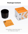 Package contents of 67mm Lens Hood Replacement for Canon RF 100-400mm f5.6-8 IS USM and EF 70-300mm f4-5.6 IS II USM, microfiber cloth