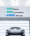 4Ft LED Shop Lights 6 Pack 2000LM 6500K Ultra Bright White T5 Commercial Lights 20W Linkable fixtures installed in a garage.