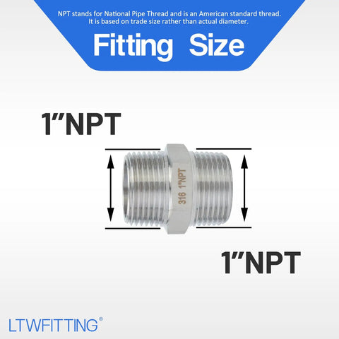 316 Stainless Steel Hex Nipple Fitting 1 Inch NPT Male Pipe Connector For Marine Plumbing Heavy Duty Corrosion Resistant