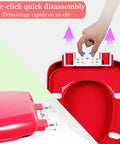 Heavy Duty Square Toilet Seat With Smooth Soft Close Lid And Quick Release Hinges For No Sweat Cleanup In Sturdy White Plastic For Universal Home Bathroom Setup, showing quick disassembly feature.