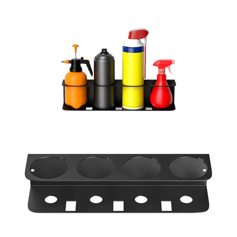 Heavy Duty Garage Tool Organizer Wall Mount With Carbon Steel Construction Adjustable Hooks featuring spray bottles and cans. 