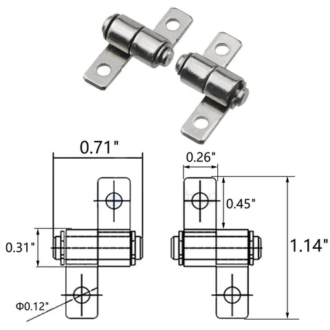 Two Sets Of 360 Degree Torque Friction Hinges With Carbon Steel Shafts And Screws, Left And Right, with dimensions diagram