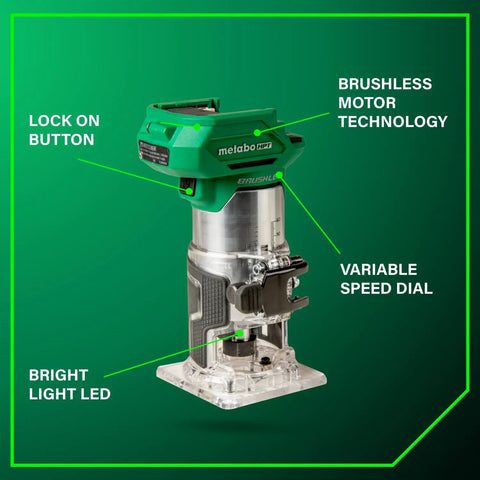 18V Cordless Trim Router With Beast Mode Variable Speed 10,000 To 30,000 RPM Pro Grade Lightweight Body LED Work Light