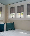 Cordless Room Darkening Pleated Paper Shade Gray 36x72 Inches Pack Of 6 installed in cozy sunlit bedroom