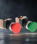 Emergency Push Button Switch With Green And Red Mushroom Head For Home And Industrial Equipment No NC 22mm Spring Return Pack Of 2 Safe E Stop Button For Machinery And Safety, red and green 22mm push buttons