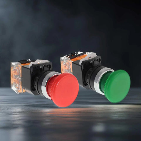 Emergency Push Button Switch With Green And Red Mushroom Head For Home And Industrial Equipment No NC 22mm Spring Return Pack Of 2 Safe E Stop Button For Machinery And Safety, red and green 22mm push buttons