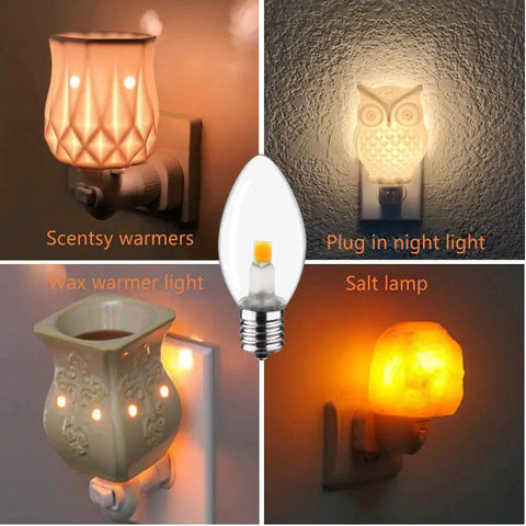 C7 LED Night Light Bulbs E12 Candelabra Base 0.6W Replacement For 7W Incandescent, displays in various warm lighting fixtures