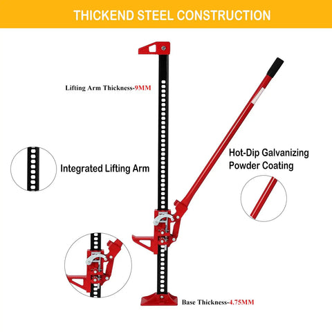 Heavy Duty Off Road Farm Jack 60 Inch 6600 Lbs All Fit Tall Utility Jack showing thickened steel construction details