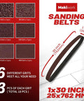 54 Piece Sanding Belts And Discs Combo Kit For 1x30 Belt Sander showing 1x30 inch sanding belt and assorted grits.
