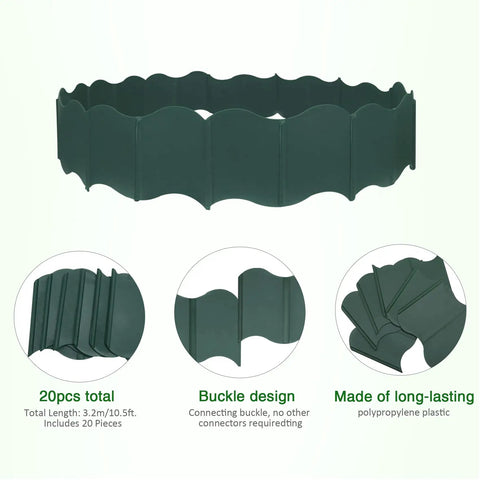 Illustration of 20 Pack Garden Edging Border Set With Interlocking 5.3 Inch Tall Flexible Plastic Borders For Lawn And Flower Beds 10.5 Feet