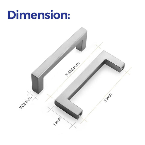 Dimensions of 30 Pack Solid 3 Inch Center To Center Slim Square Bar Drawer Handles In Brushed Nickel For Kitchen Cabinets and Drawers