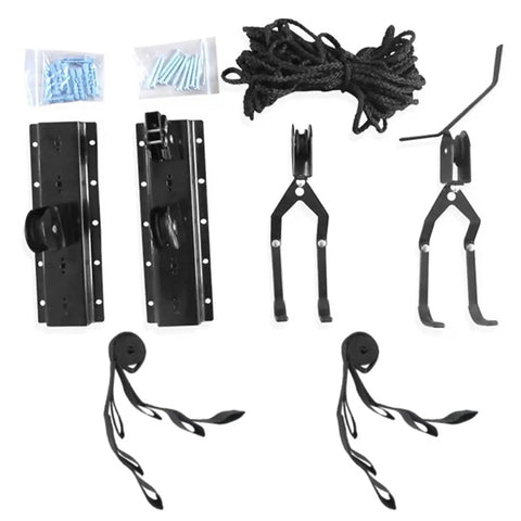Components of Heavy Duty Ceiling Hoist Pulley System With 60kg Capacity Overhead Bike Rack And Kayak Hanger