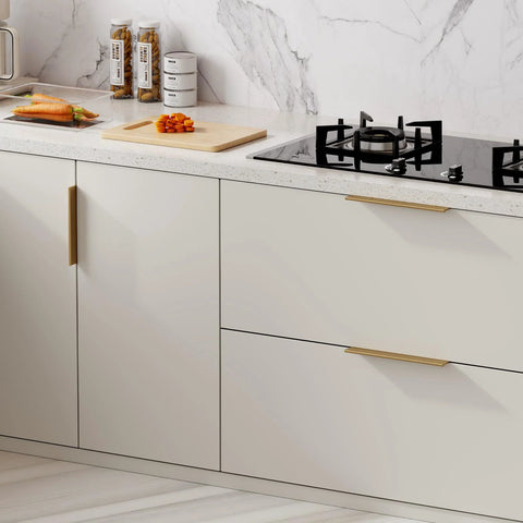 Champagne Bronze Edge Finger Pull Cabinet Handles 5 Inch Center 128mm Flat Concealed Mount on kitchen cabinets