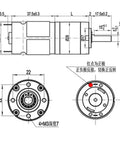 Heavy Duty PG28 Planetary Geared DC Motor With 24V Gearbox Reducer technical drawing with dimensions and details.