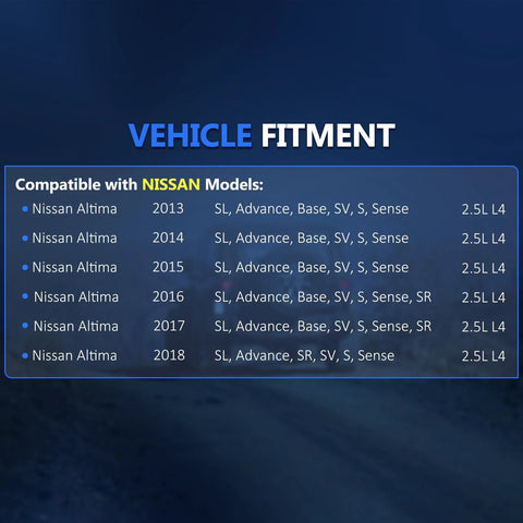 Compatibility chart for CV Axle Front For Nissan Altima 2013 2014 2015 2016 2017 2018 2 Pieces Left And Right Driver Passenger Sides FWD Automatic Transmission Two Point Five Liter Compatible
